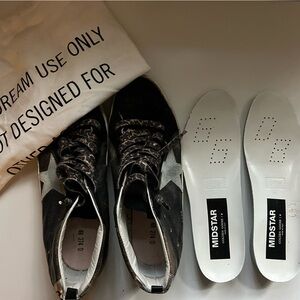 Golden Goose women’s midstar black suede w leopard laces size 40